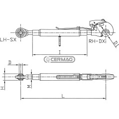 Third point with hook and anti-rotation handle Min - Max 650 - 950 mm 50381 CBM | NewgardenAgri.com
