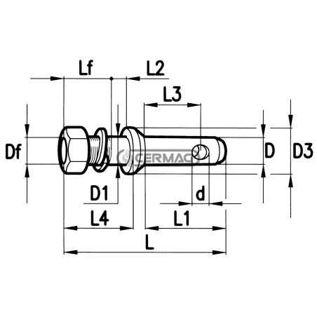 Perno per attacco attrezzi Diametro 22/28x140 mm Filettatura M22x1.5 50130
