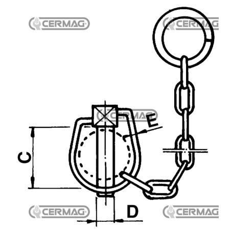 Pasador de seguridad con cadena galvanizada. Diámetro 14x52 mm. 50233