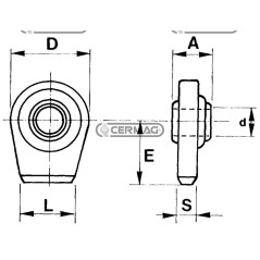 Soporte plano para rótula soldable. Tipo: Laterales inclinados. Agujero: 22,1 - 28,4 mm. 50262
