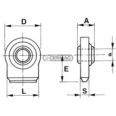 Soporte plano para rótula soldable. Tipo: Lados rectos. Agujero: 14 mm. 50423