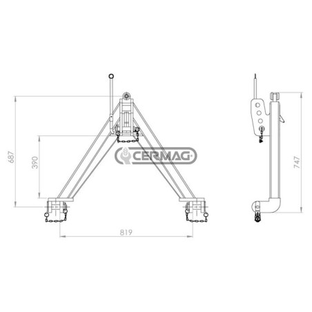 Tug triangle Load capacity 1400 kg Category 2 51281 Madeineurope