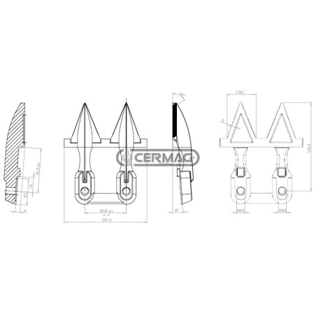 Dente doppio semifitto Mulching per barra falciante 45086 MadeinItaly