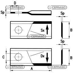 Coltello destro per falciatrici rotative Piatto 100x48 mm Tipo Elicoidale 46067 | NewgardenAgri.com