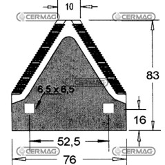 Sección de cuchilla plana para cosechadora de 3" - 83x2,7 mm, tipo con parte superior acanalada 45144