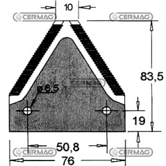 Sección de cuchilla plana para cosechadora de 3" - 83,5 x 2,7 mm, tipo con parte superior acanalada 45165