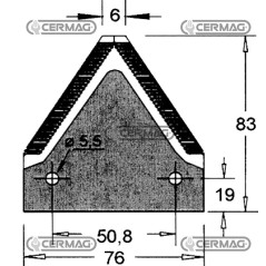 Sezione lama per mietitrebbia Piatto 3" - 83x2 mm Tipo Rigata sopra 45557