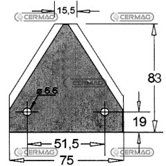 Sezione lama per mietitrebbia Piatto 3" - 83x3 mm Tipo Rigata sotto 45558