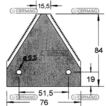 Sección de cuchilla de cosechadora plana de 3" - 84x3 mm, tipo acanalado en la parte inferior 45559