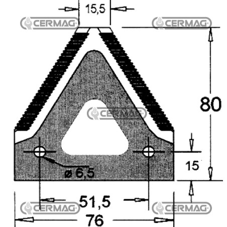 Sección de cuchilla plana para cosechadora de 3" - 80x2,7 mm, tipo con parte superior acanalada 46127