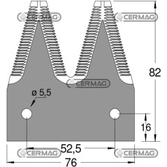 Sección de cuchilla plana para cosechadora de 3" - 82x2,7 mm, tipo con parte superior acanalada 46219