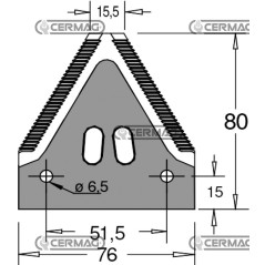 Sezione lama per mietitrebbia zincata - Z.14 Piatto 3" - 80x2.7 mm Tipo Rigata sopra 46222