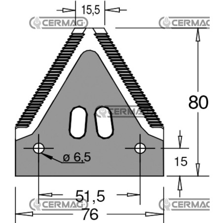 Sezione lama per mietitrebbia zincata - Z.14 Piatto 3" - 80x2.7 mm Tipo Rigata sopra 46222