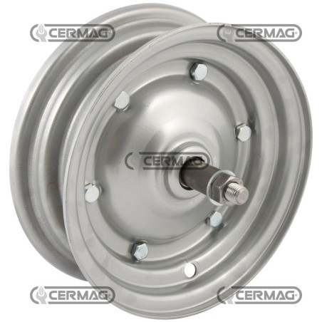 Llanta con eje sobre rodamientos de bolas. Tamaño 2.50x8. Buje pasante. Eje 40158. | NewgardenAgri.com