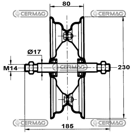 Cerchione con assale su cuscinetti a sfere Misura 2.50x8 Mozzo Assale passante 40158