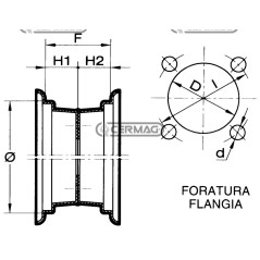 Cerchione saldato centrale a doppia flangiatura Misura 5.00x8 Mozzo Flangia a 4 fori FIAT 40202