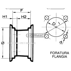 Cerchione saldato laterale a doppia flangiatura Misura 2.75x8 Mozzo Flangia a 4 fori VESPA 40208
