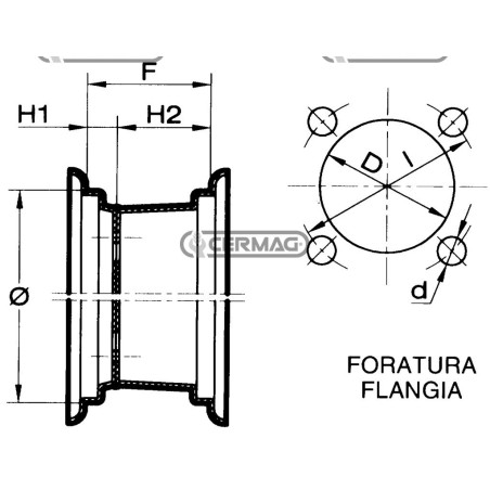 Cerchione saldato laterale a doppia flangiatura Misura 2.75x8 Mozzo Flangia a 4 fori VESPA 40208
