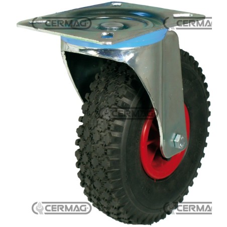 Rueda neumática con soporte giratorio y disco de nailon. Tamaño 3.00-4 - 2PR 40197 | NewgardenAgri.com