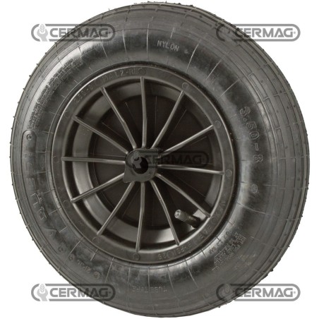 Ruota con cerchio in nylon e pneumatico rigato Misura 4.00-8 - 2PR Mozzo 20 mm 40475 | NewgardenAgri.com