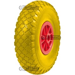 Ruota piena in poliuretano gialla Misura 3.00-4 Mozzo 20x75 mm - Gabbia a rulli 40535 | NewgardenAgri.com