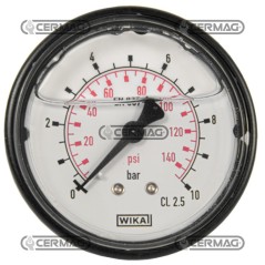 Glycerin-Manometer Ø 63 mm Rückseitiger Anschluss 1/4" Gasskala 0–10 bar 26724 Wika | NewgardenAgri.com