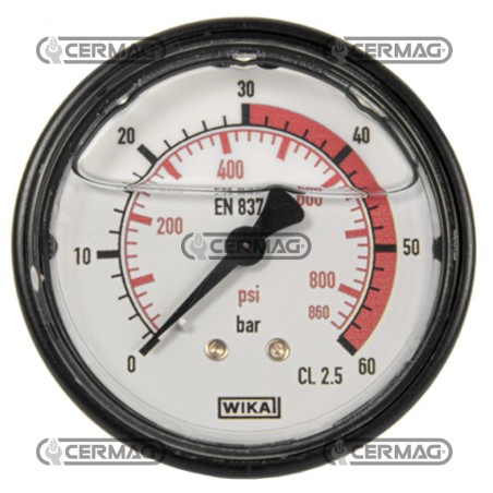 Manómetro de glicerina Ø 63 mm Conexión trasera 1/4" Escala de gas 0÷60 Bar 26727 Wika | NewgardenAgri.com