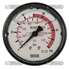 Manomètre à glycérine Ø 63 mm Raccord arrière 1/4" Échelle à gaz 0÷100 bar 26729 Wika | NewgardenAgri.com