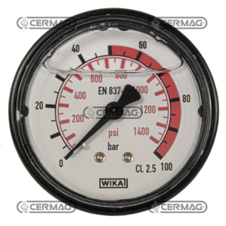 Manomètre à glycérine Ø 63 mm Raccord arrière 1/4" Échelle à gaz 0÷100 bar 26729 Wika | NewgardenAgri.com