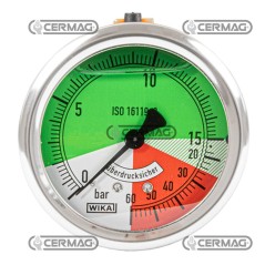 Manomètre à glycérine ISO avec valve Ø 63 mm, raccord arrière 1/4", échelle à gaz 0÷15/60 bar, 26737 Wika | NewgardenAgri.com