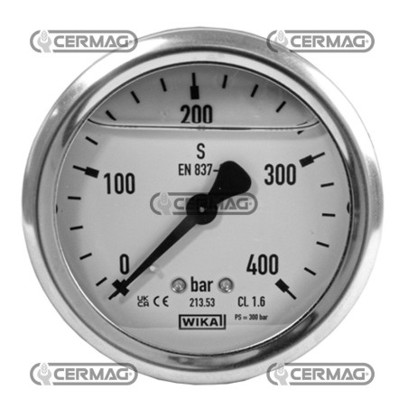 Manomètre à glycérine Ø 63 mm Raccord arrière 1/4" Échelle gaz 0÷400 bar 27365 Wika | NewgardenAgri.com