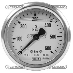 Glycerin pressure gauge Ø 63 mm Rear connection 1/4" Gas Scale 0÷600 Bar 27366 Wika | NewgardenAgri.com