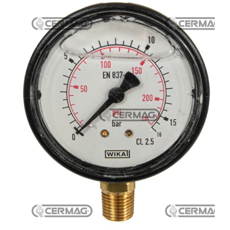 Manomètre à glycérine Ø 63 mm Raccord vertical 1/4" Échelle à gaz 0 à 16 bar 25134 Wika | NewgardenAgri.com