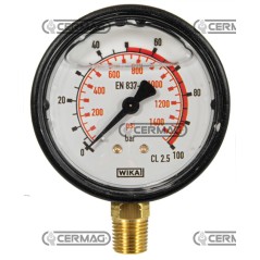 Glycerin pressure gauge Ø 63 mm Vertical connection 1/4" Gas Scale 0÷100 Bar 25236 Wika | NewgardenAgri.com