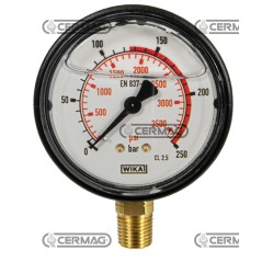 Glycerin pressure gauge Ø 63 mm Vertical connection 1/4" Gas Scale 0÷250 Bar 25239 Wika | NewgardenAgri.com