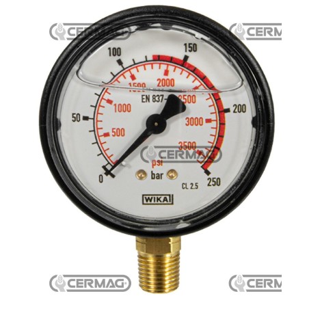 Manomètre à glycérine Ø 63 mm Raccord vertical 1/4" Échelle gaz 0÷250 bar 25239 Wika | NewgardenAgri.com