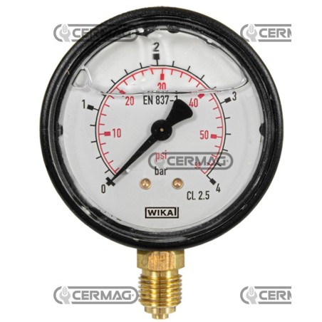 Manómetro de glicerina Ø 63 mm Conexión vertical 1/4" Escala de gas 0÷4 Bar 25592 Wika | NewgardenAgri.com