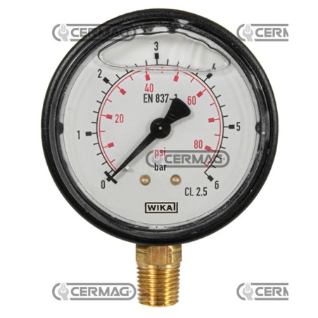 Glycerin pressure gauge Ø 63 mm Vertical connection 1/4" Gas Scale 0÷6 Bar 25593 Wika | NewgardenAgri.com