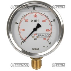 Manomètre à glycérine Ø 100 mm Raccord vertical 1/2" Échelle gaz 0÷40 bar 26359 Wika | NewgardenAgri.com