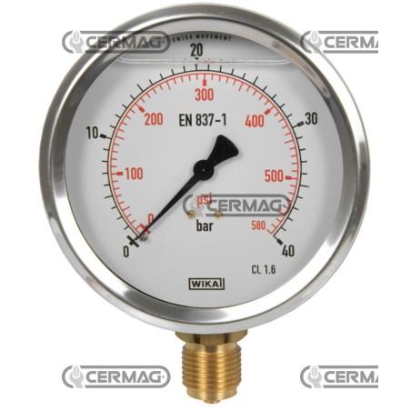 Glycerin-Manometer Ø 100 mm Vertikaler Anschluss 1/2" Gasskala 0–40 bar 26359 Wika | NewgardenAgri.com