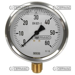 Glycerin pressure gauge Ø 100 mm Vertical connection 1/2" Gas Scale 0÷60 Bar 26360 Wika | NewgardenAgri.com