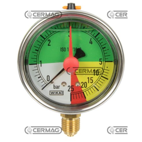 Isodiametrisches Glycerin-Manometer Ø 63 mm Vertikaler Anschluss 1/4" Gasskala 0–5/25 bar 26361 Wika | NewgardenAgri.com