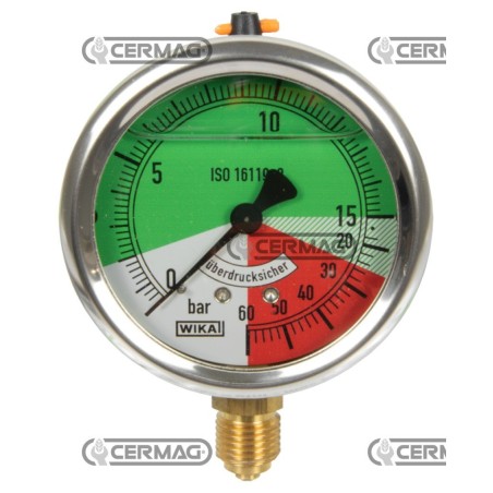 Isodiametrisches Glycerin-Manometer Ø 63 mm Vertikaler Anschluss 1/4" Gasskala 0–15/60 bar 26362 Wika | NewgardenAgri.com