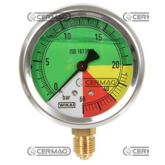 Manomètre isodiamétrique à glycérine Ø 63 mm, raccord vertical 1/4", échelle à gaz 0÷20/60 bar, 26722 Wika | NewgardenAgri.com