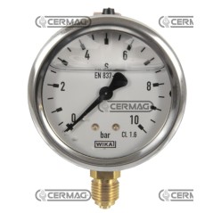 Glycerin pressure gauge Ø 63 mm Vertical connection 1/4" Gas Scale 0÷10 Bar 26730 Wika | NewgardenAgri.com