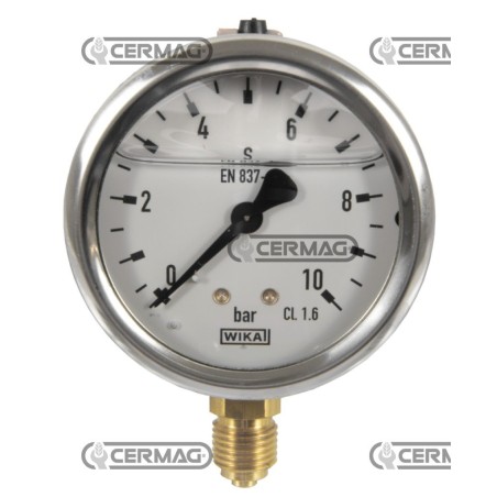 Glycerin-Manometer Ø 63 mm Vertikaler Anschluss 1/4" Gasskala 0–10 bar 26730 Wika | NewgardenAgri.com
