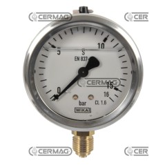 Glycerin pressure gauge Ø 63 mm Vertical connection 1/4" Gas Scale 0÷16 Bar 26731 Wika | NewgardenAgri.com