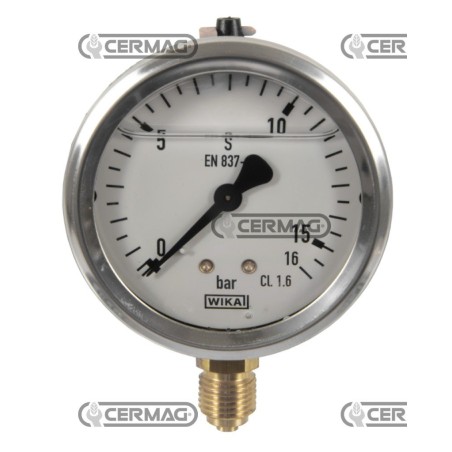 Glycerin-Manometer Ø 63 mm Vertikaler Anschluss 1/4" Gasskala 0–16 bar 26731 Wika | NewgardenAgri.com