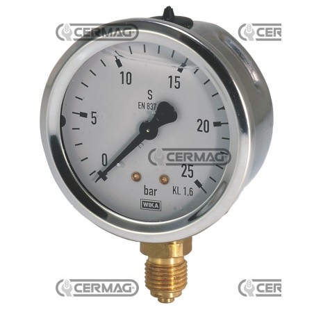 Glycerin pressure gauge Ø 63 mm Vertical connection 1/4" Gas Scale 0÷25 Bar 26732 Wika | NewgardenAgri.com