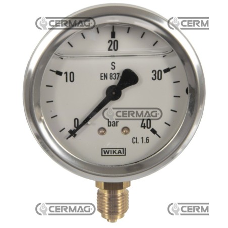 Manomètre à glycérine Ø 63 mm Raccord vertical 1/4" Échelle à gaz 0÷40 bar 26733 Wika | NewgardenAgri.com